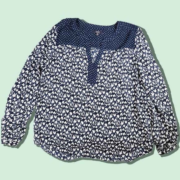 NYDJ blue split neck heart peasant challis blouse with contrasting yoke size M - Picture 10 of 11